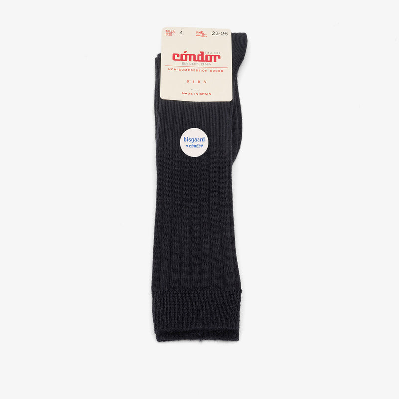 bisgaard x Cóndor merino wool rib knee high socks azul oscuro