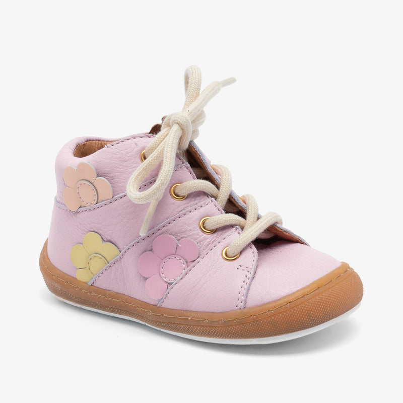 bisgaard ulrikka candyfloss pink suede kids' shoes with white soles