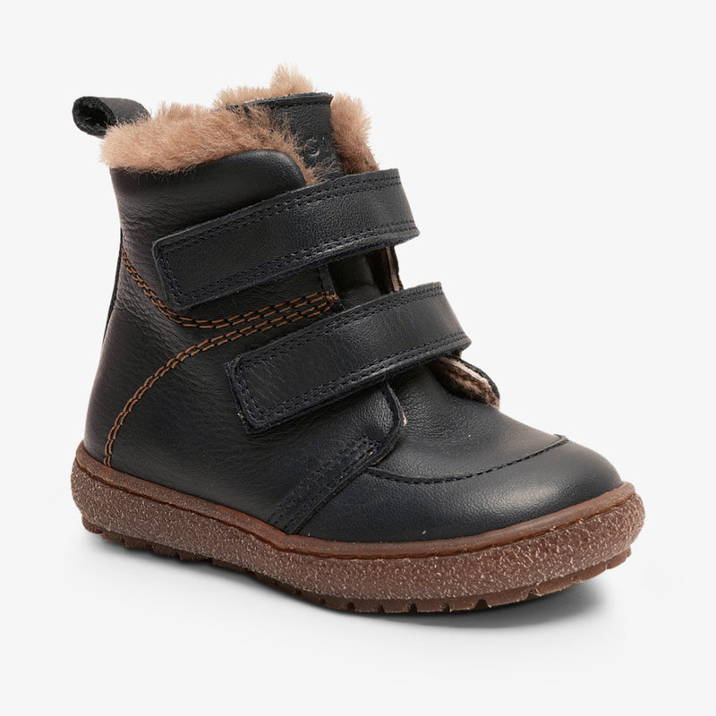 Winterstiefel für Kinder aus dunkelblauem Leder mit weichem Lammfellfutter 