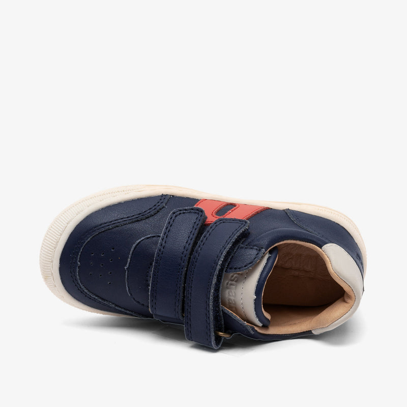 bisgaard rob navy leather sneakers with white rubber sole for kids