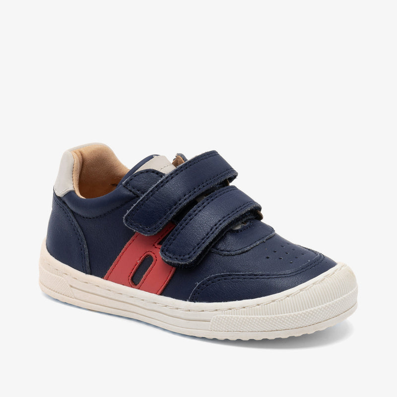 bisgaard rob navy leather high-top sneakers for boys with white rubber soles