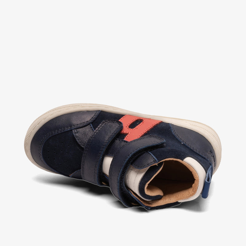 bisgaard dylan navy leather kids shoes with white sole and laces