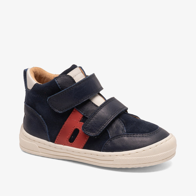 Boys' bisgaard dylan navy leather shoes with white rubber soles