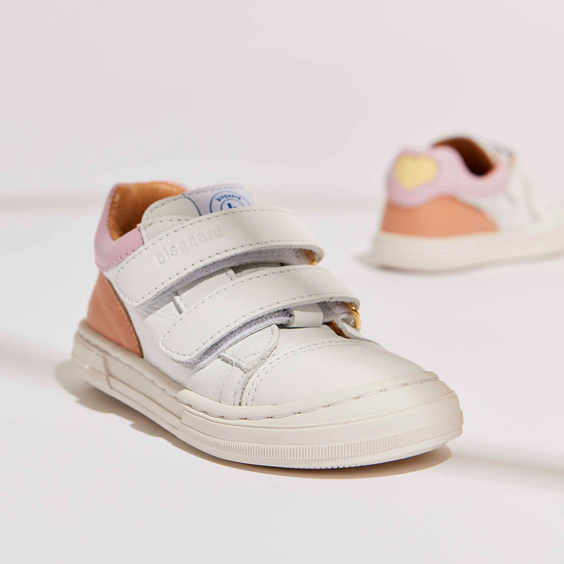 bisgaard mika white kids sneaker with velcro straps and blue details