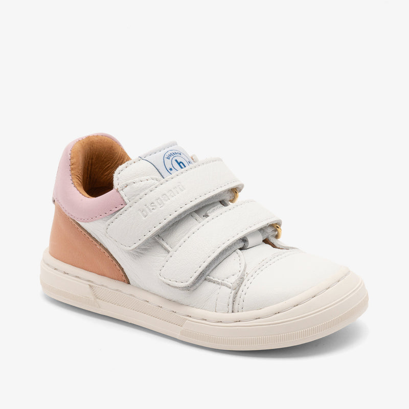 bisgaard mika white leather kids sneakers with velcro straps