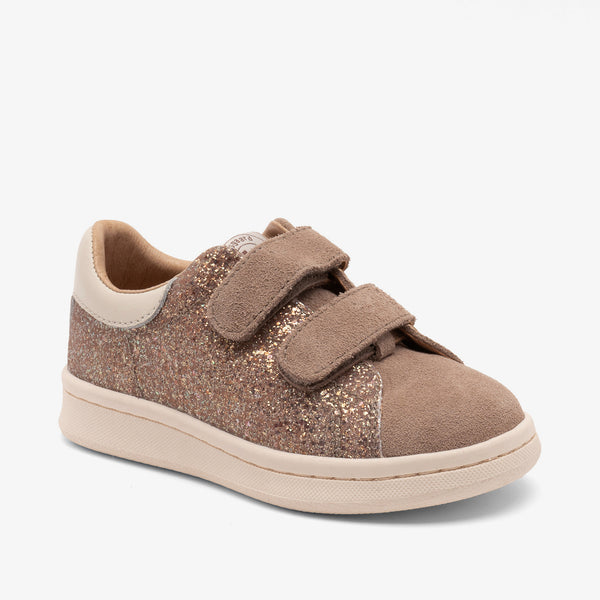 bisgaard renee glitter taupe leather shoes with sparkly details for girls