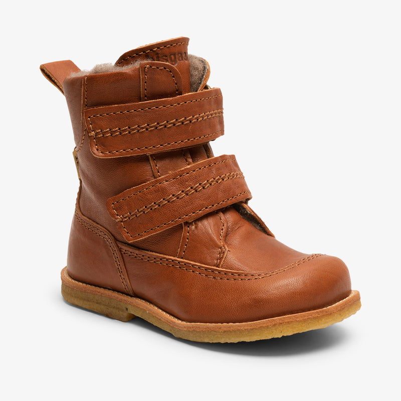 Brown leather bisgaard eliah tex cognac shoes for boys, waterproof and durable